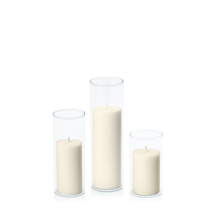 Ivory 5cm Pillar in 5.8cm Glass Set - Med Pack of 1