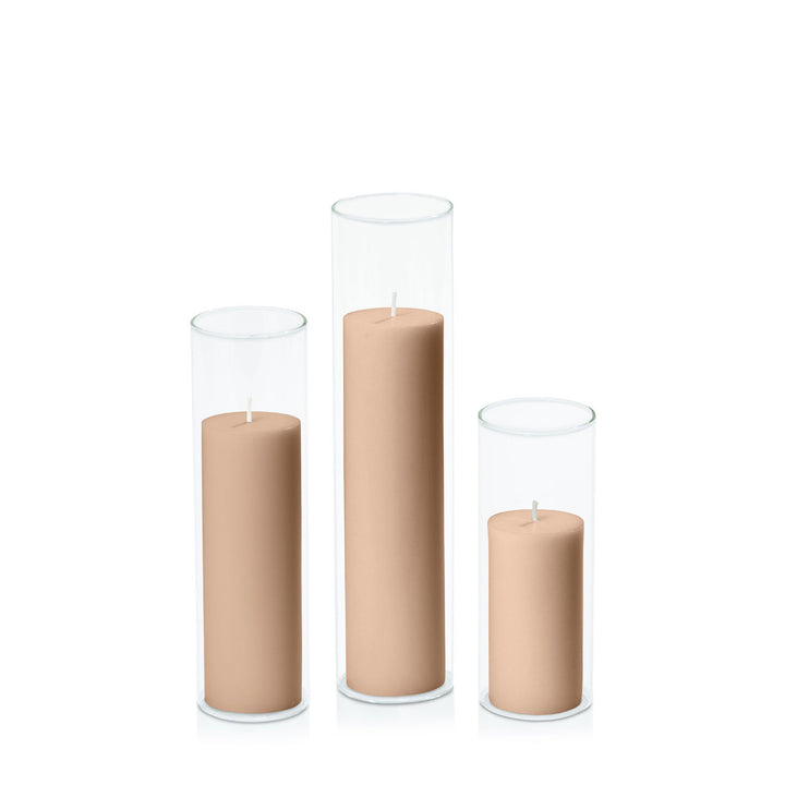 Latte 5cm Pillar in 5.8cm Glass Set - Lg Pack of 1