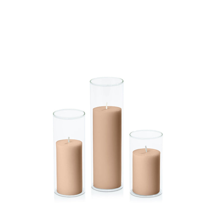 Latte 5cm Pillar in 5.8cm Glass Set - Med Pack of 1