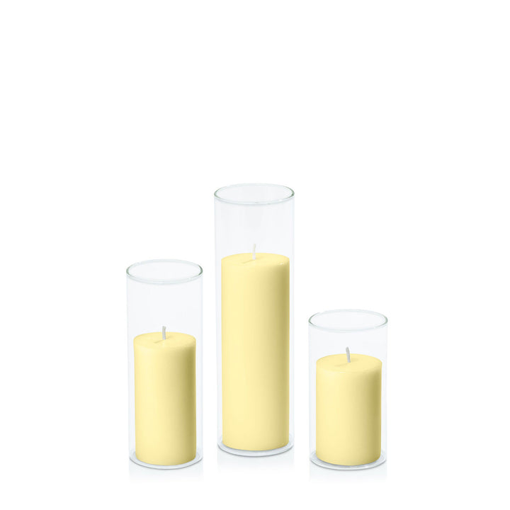 Lemon 5cm Pillar in 5.8cm Glass Set - Med Pack of 1