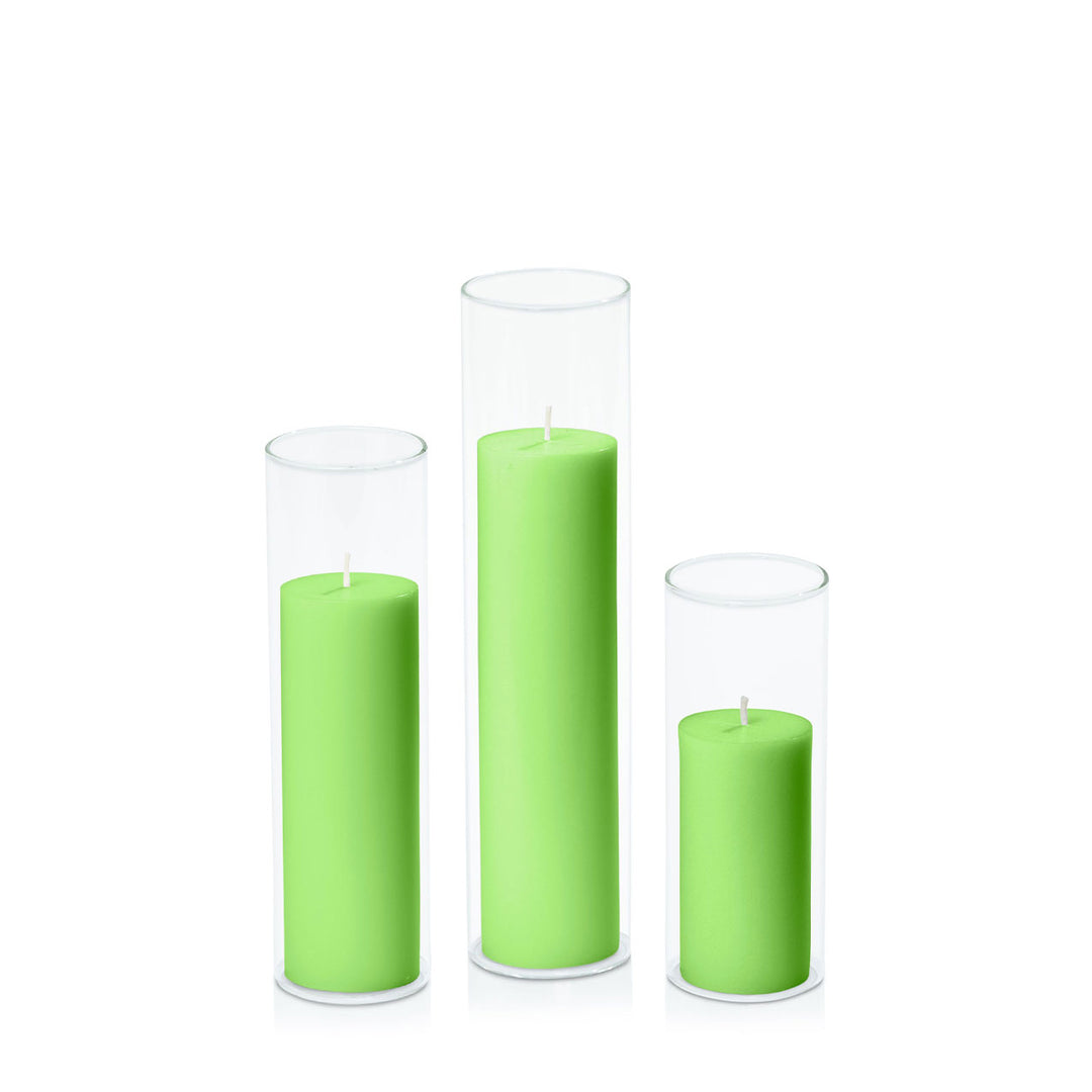 Lime 5cm Pillar in 5.8cm Glass Set - Lg Pack of 1