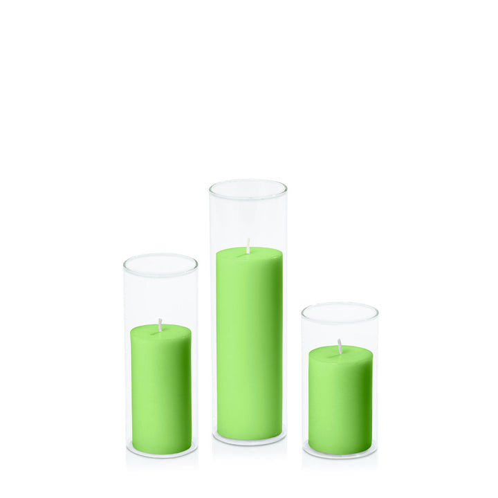 Lime 5cm Pillar in 5.8cm Glass Set - Med Pack of 1