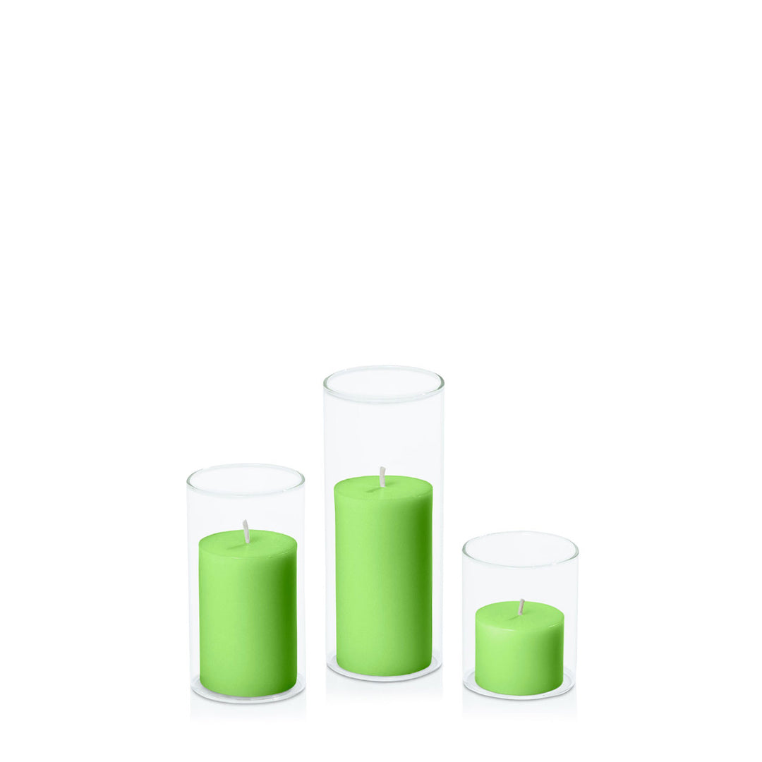 Lime 5cm Pillar in 5.8cm Glass Set - Sm Pack of 1