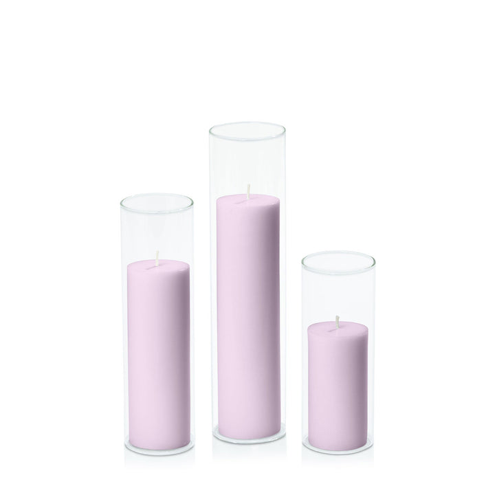 Lilac 5cm Pillar in 5.8cm Glass Set - Lg Pack of 1