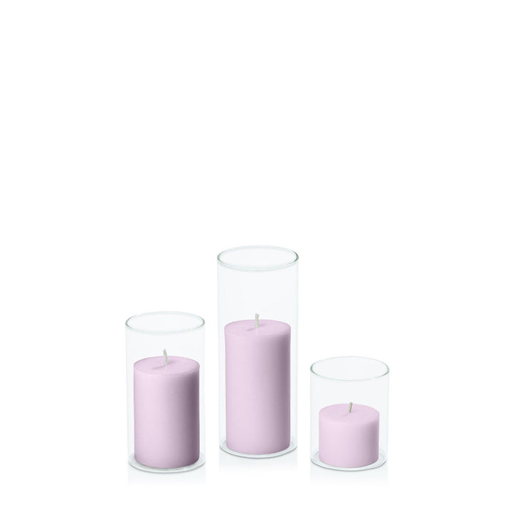 Lilac 5cm Pillar in 5.8cm Glass Set - Sm Pack of 1