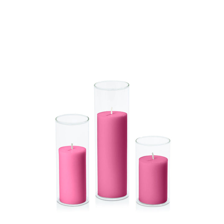 Magenta 5cm Pillar in 5.8cm Glass Set - Med Pack of 1