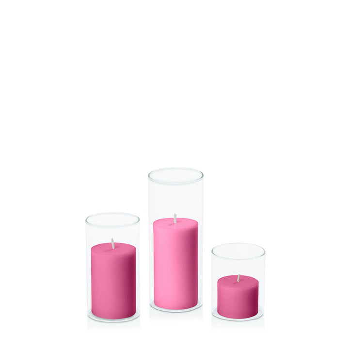 Magenta 5cm Pillar in 5.8cm Glass Set - Sm Pack of 1