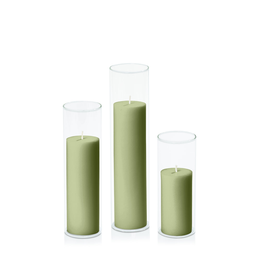 Matcha 5cm Pillar in 5.8cm Glass Set - Lg Pack of 1