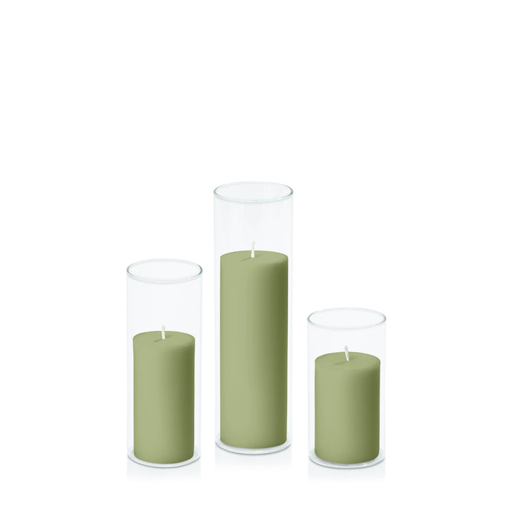 Matcha 5cm Pillar in 5.8cm Glass Set - Med Pack of 1