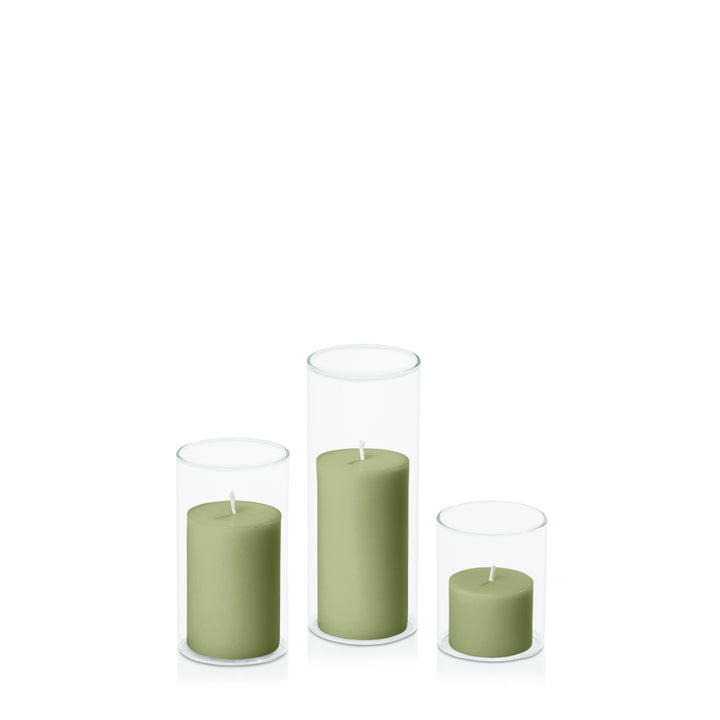 Matcha 5cm Pillar in 5.8cm Glass Set - Sm Pack of 1