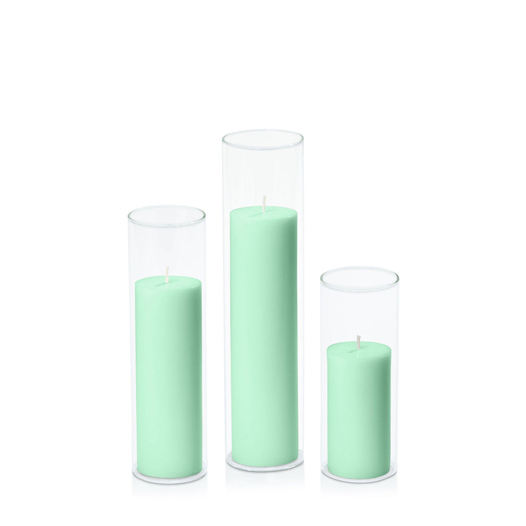 Mint Green 5cm Pillar in 5.8cm Glass Set - Lg Pack of 1