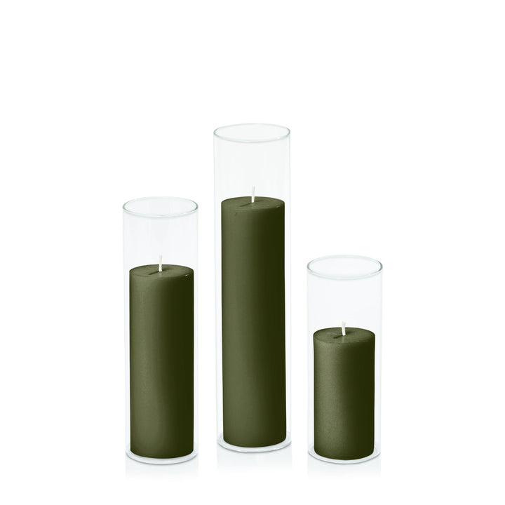 Olive 5cm Pillar in 5.8cm Glass Set - Lg Pack of 1