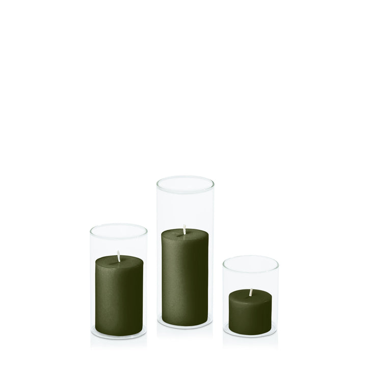 Olive 5cm Pillar in 5.8cm Glass Set - Sm Pack of 1