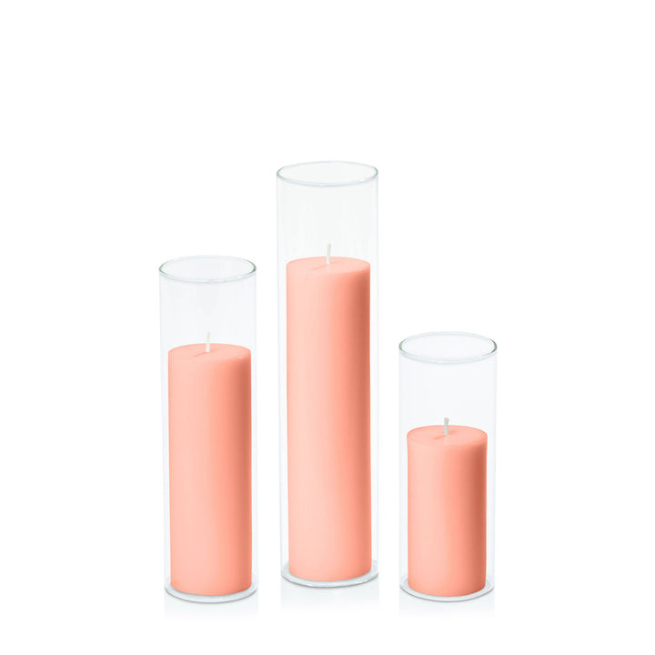 Peach 5cm Pillar in 5.8cm Glass Set - Lg Pack of 1