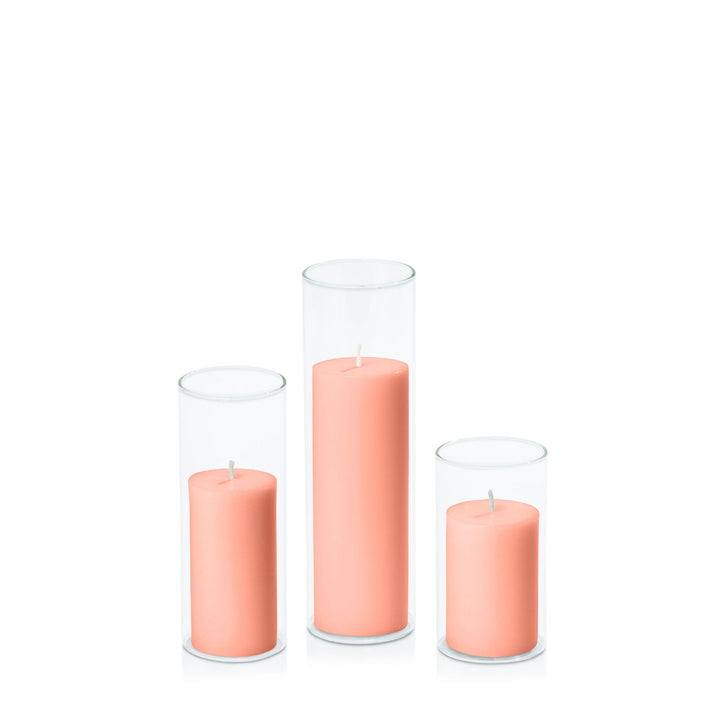 Peach 5cm Pillar in 5.8cm Glass Set - Med Pack of 1