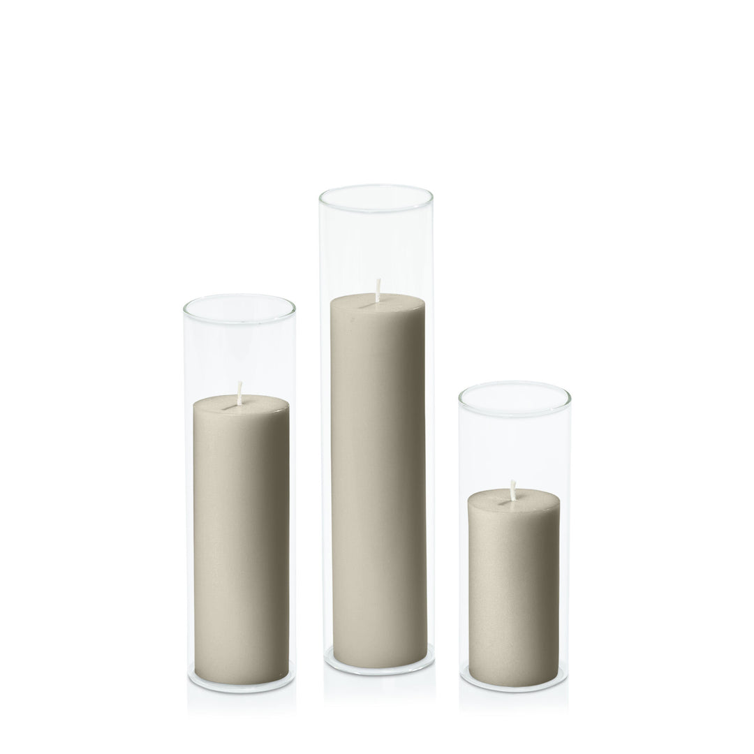 Pale Eucalypt 5cm Pillar in 5.8cm Glass Set - Lg Pack of 1