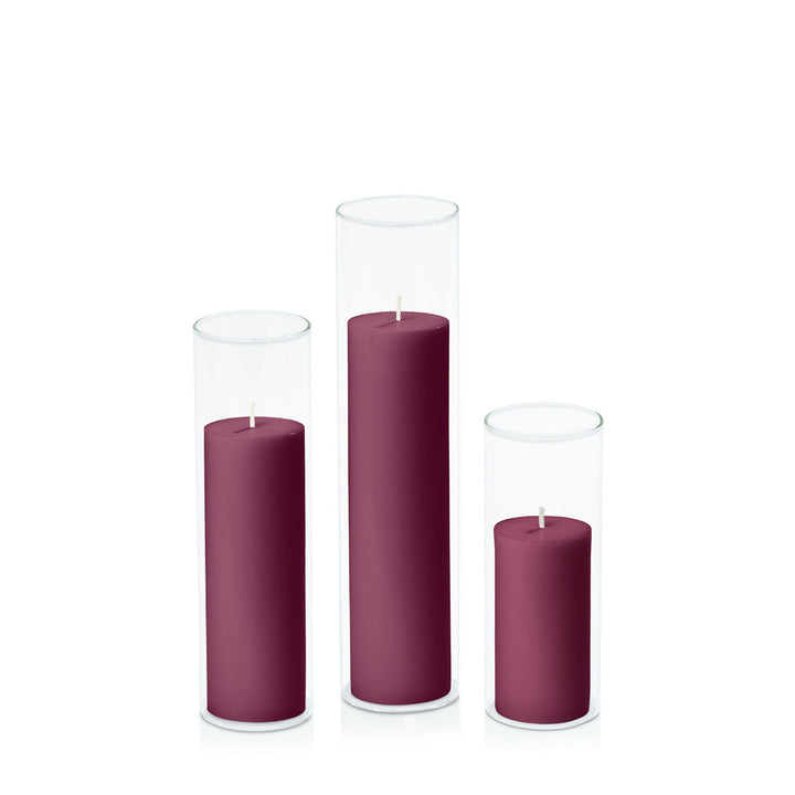 Plum 5cm Pillar in 5.8cm Glass Set - Lg Pack of 1