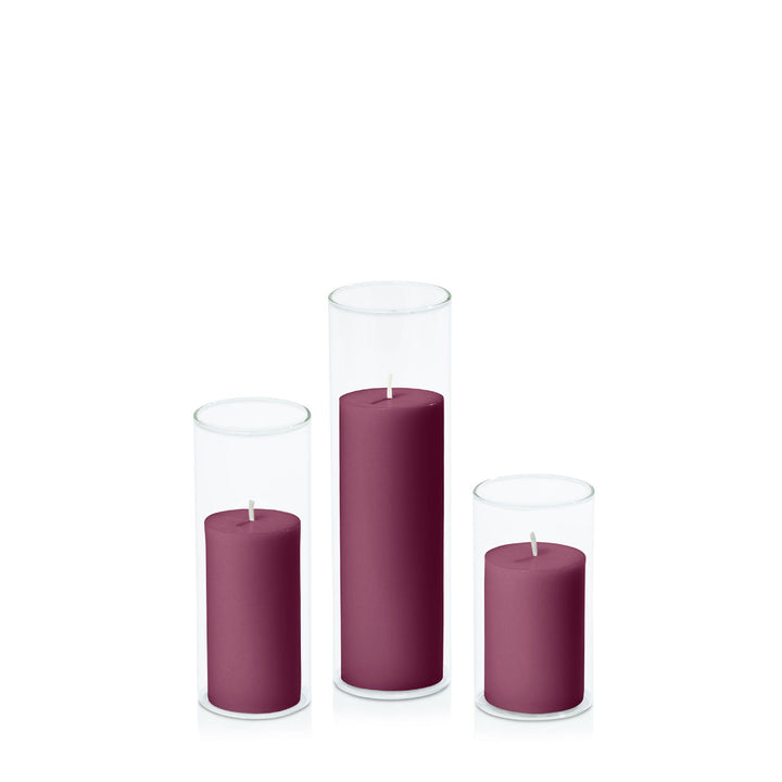 Plum 5cm Pillar in 5.8cm Glass Set - Med Pack of 1