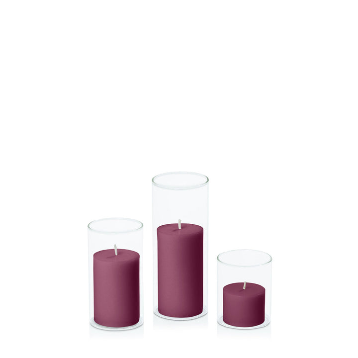 Plum 5cm Pillar in 5.8cm Glass Set - Sm Pack of 1