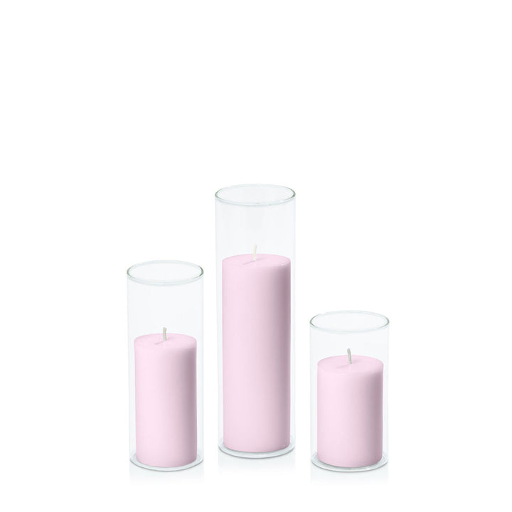 Pastel Pink 5cm Pillar in 5.8cm Glass Set - Med Pack of 1