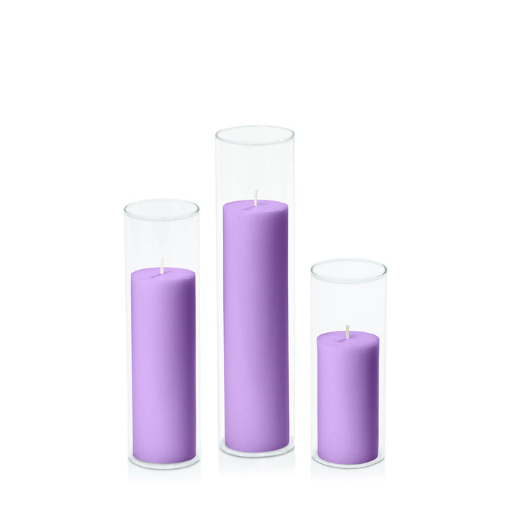 Purple 5cm Pillar in 5.8cm Glass Set - Lg Pack of 1