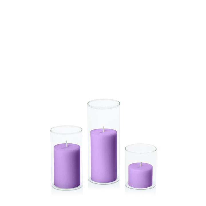 Purple 5cm Pillar in 5.8cm Glass Set - Sm Pack of 1