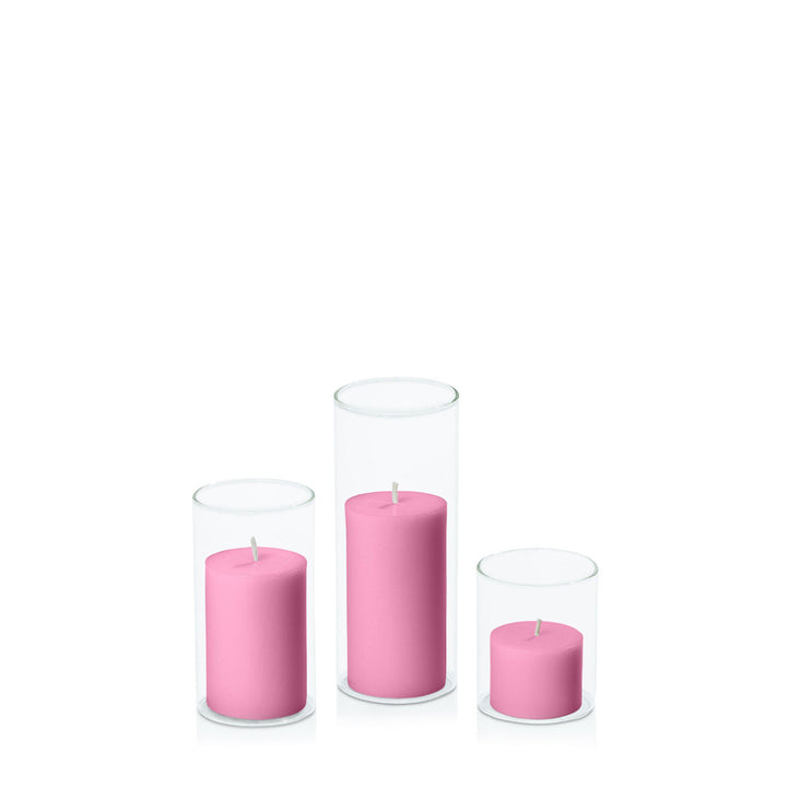 Rose Pink 5cm Pillar in 5.8cm Glass Set - Sm Pack of 1