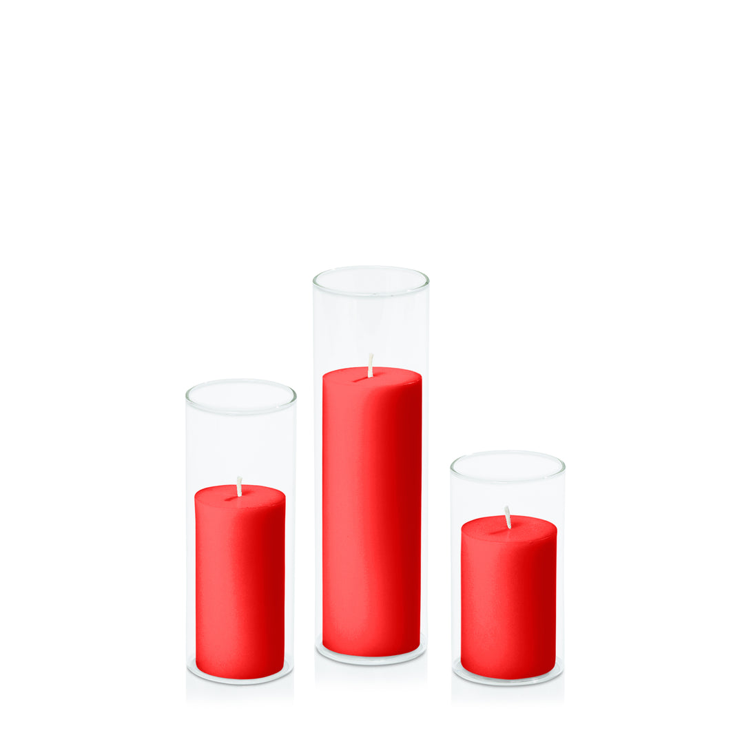 Scarlet 5cm Pillar in 5.8cm Glass Set - Med Pack of 1