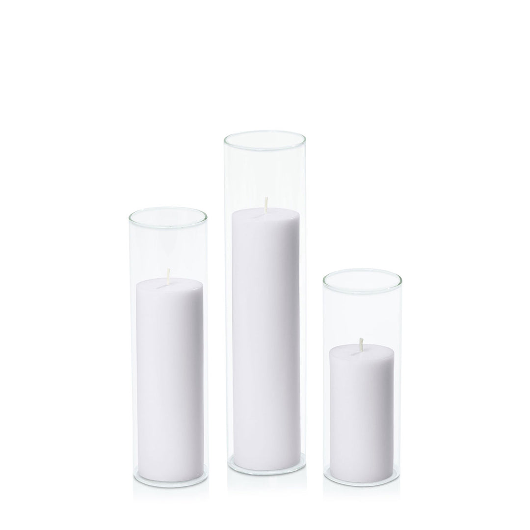 Silver Grey 5cm Pillar in 5.8cm Glass Set - Lg Pack of 1