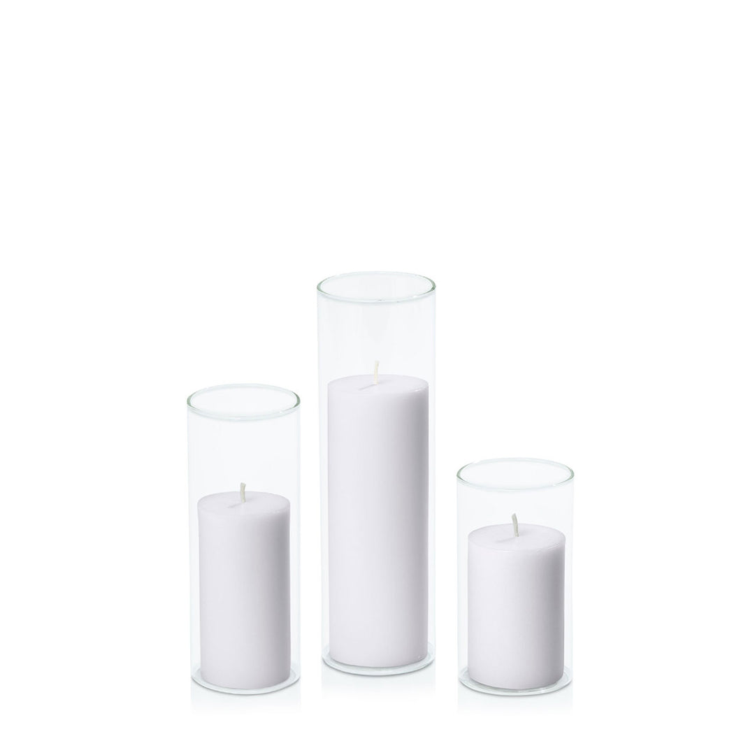 Silver Grey 5cm Pillar in 5.8cm Glass Set - Med Pack of 1