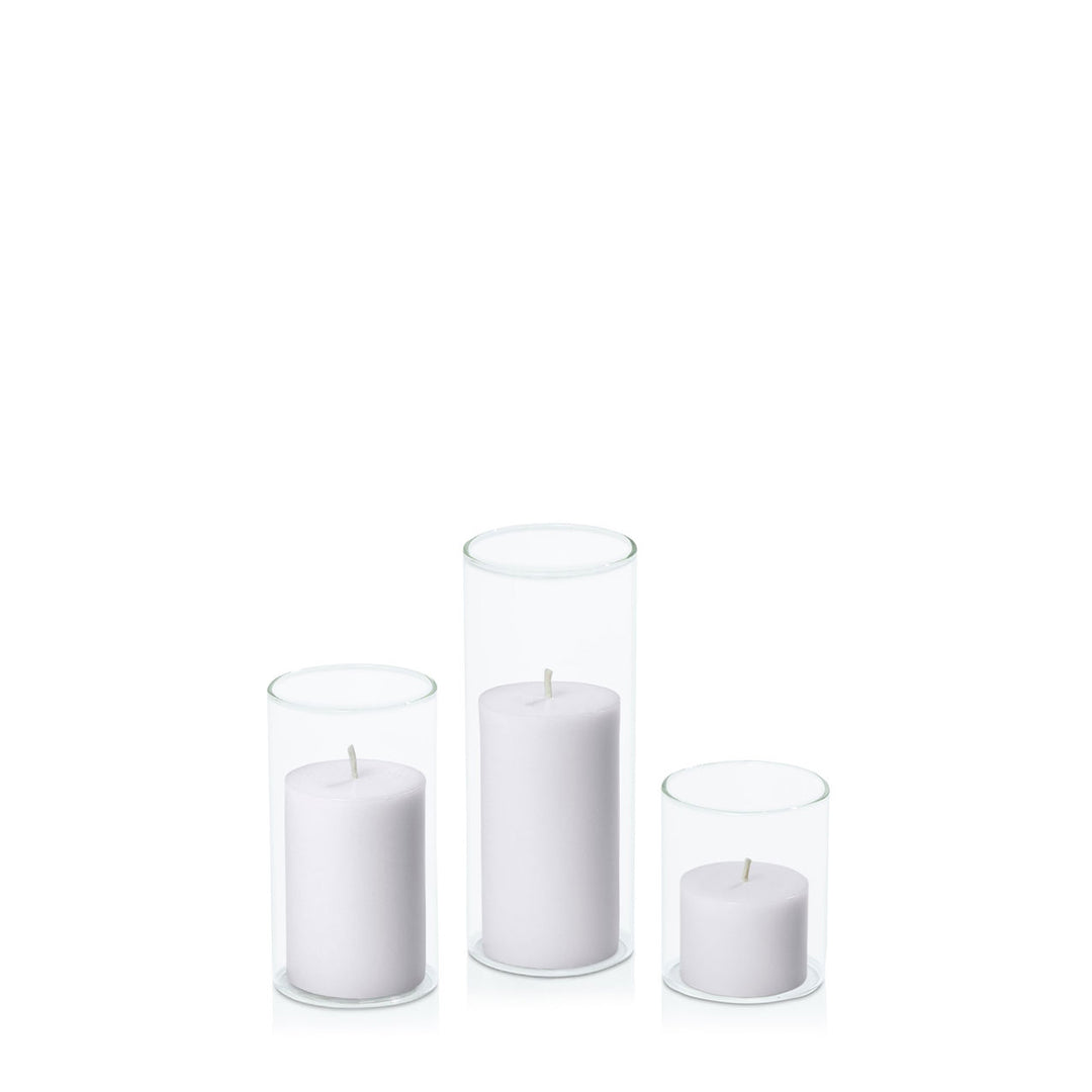 Silver Grey 5cm Pillar in 5.8cm Glass Set - Sm Pack of 1