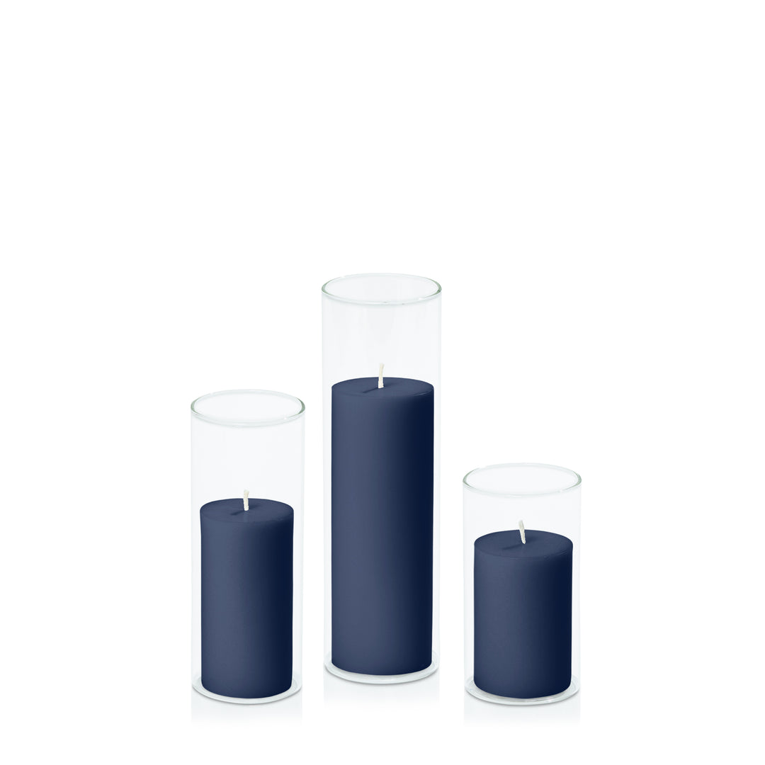 Sapphire 5cm Pillar in 5.8cm Glass Set - Med Pack of 1