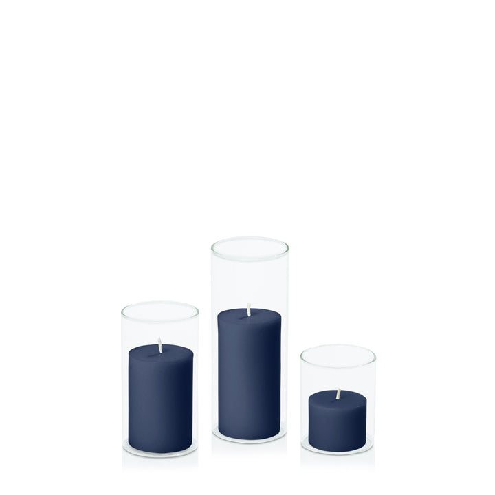 Sapphire 5cm Pillar in 5.8cm Glass Set - Sm Pack of 1