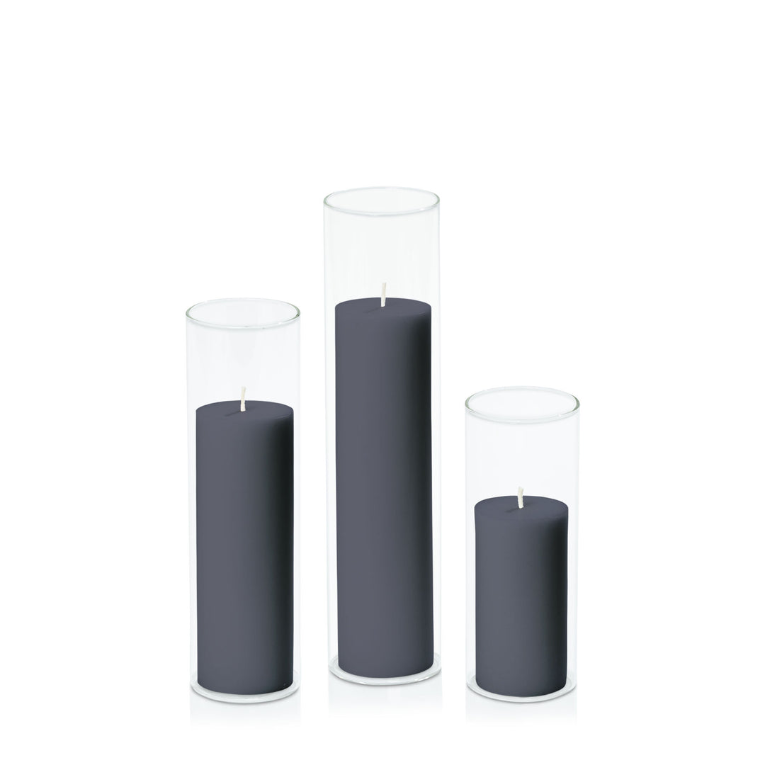 Steel Blue 5cm Pillar in 5.8cm Glass Set - Lg Pack of 1