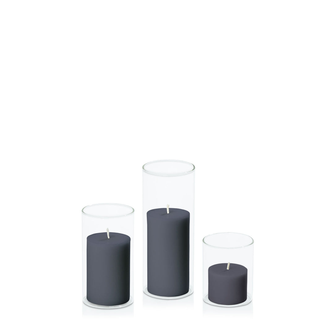 Steel Blue 5cm Pillar in 5.8cm Glass Set - Sm Pack of 1