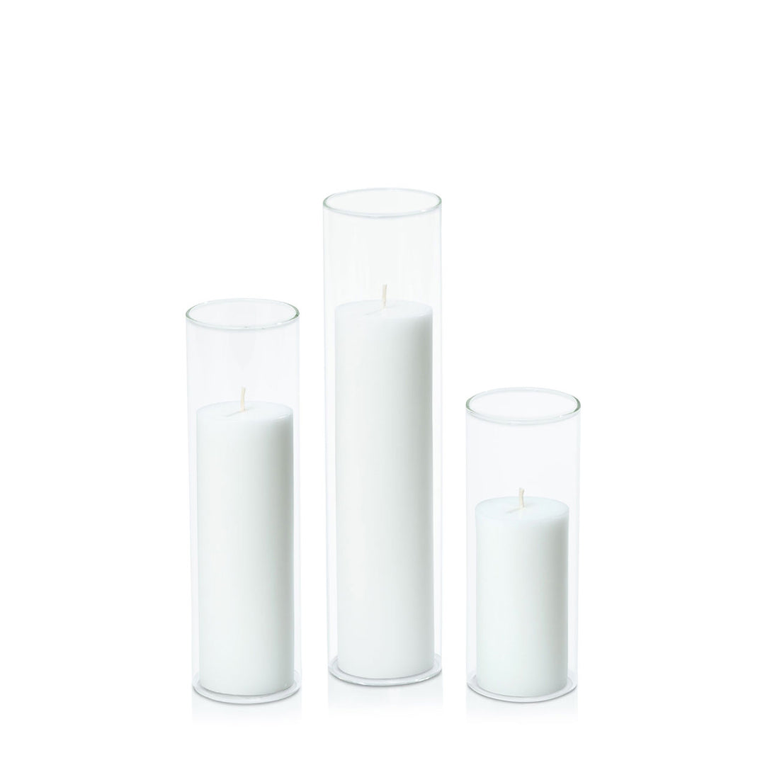 White 5cm Pillar in 5.8cm Glass Set - Lg Pack of 1