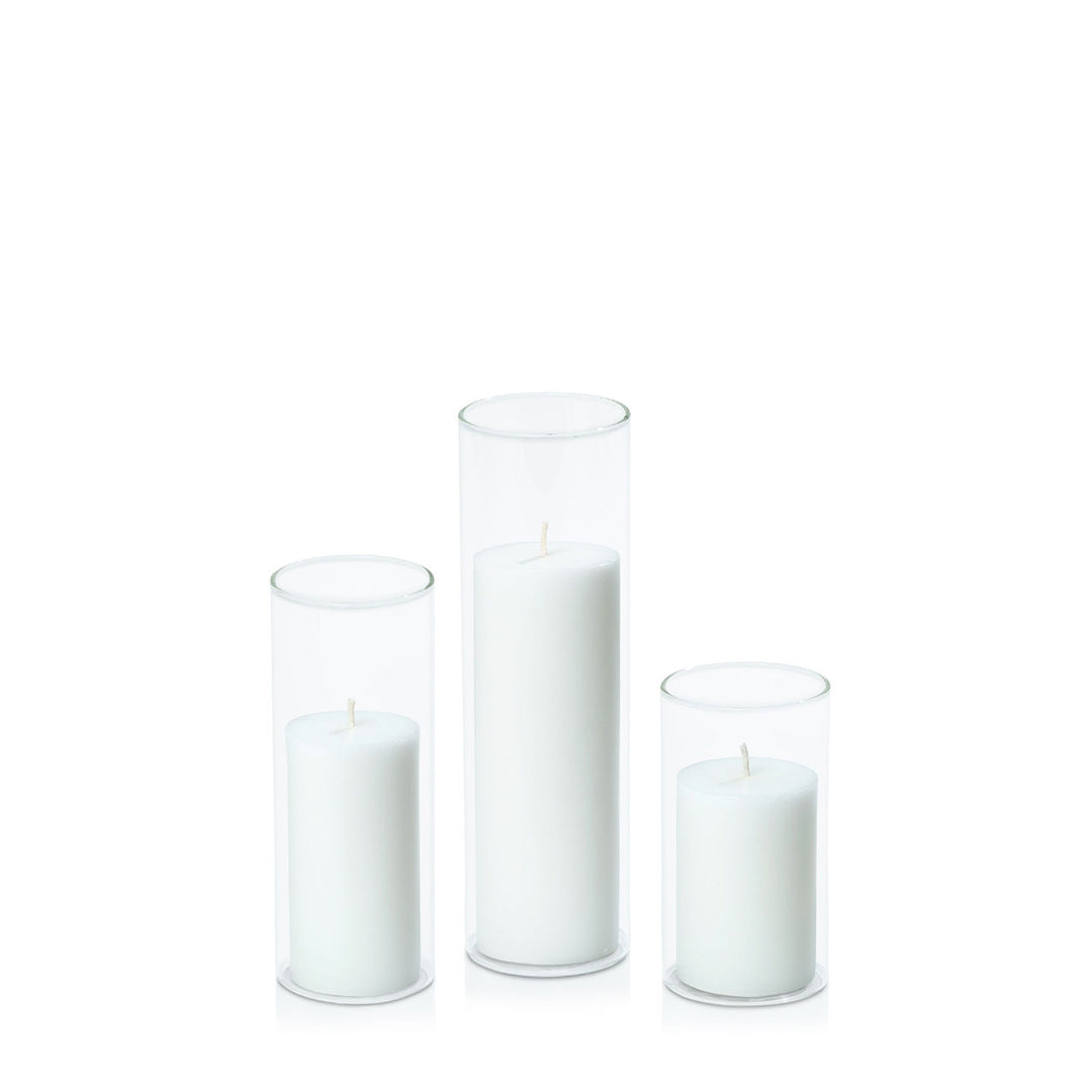 White 5cm Pillar in 5.8cm Glass Set - Med Pack of 1