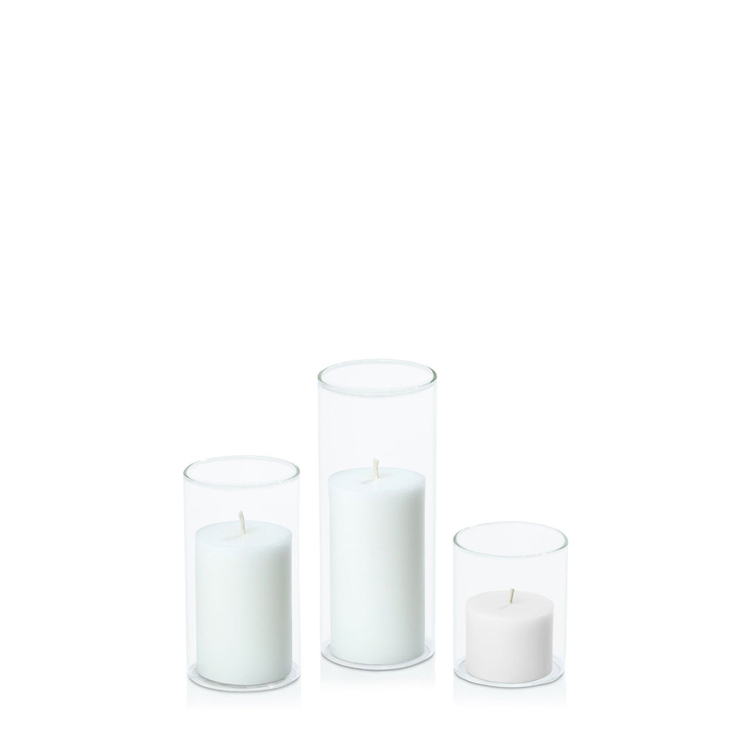 White 5cm Pillar in 5.8cm Glass Set - Sm Pack of 1