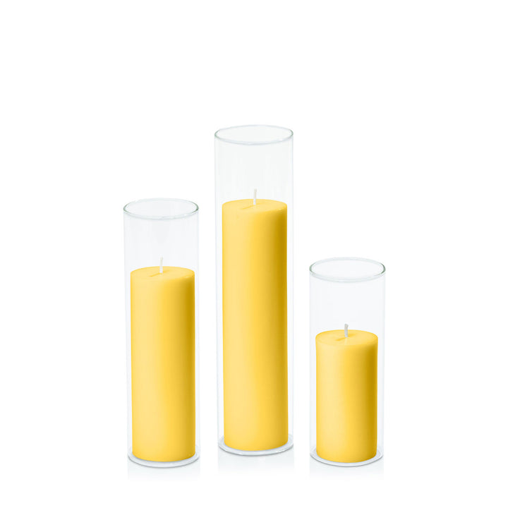 Yellow 5cm Pillar in 5.8cm Glass Set - Lg Pack of 1