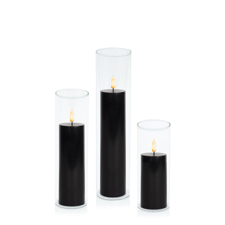 Black 5cm LED Pillar in 5.8cm Glass Set - Lg Pack of 1