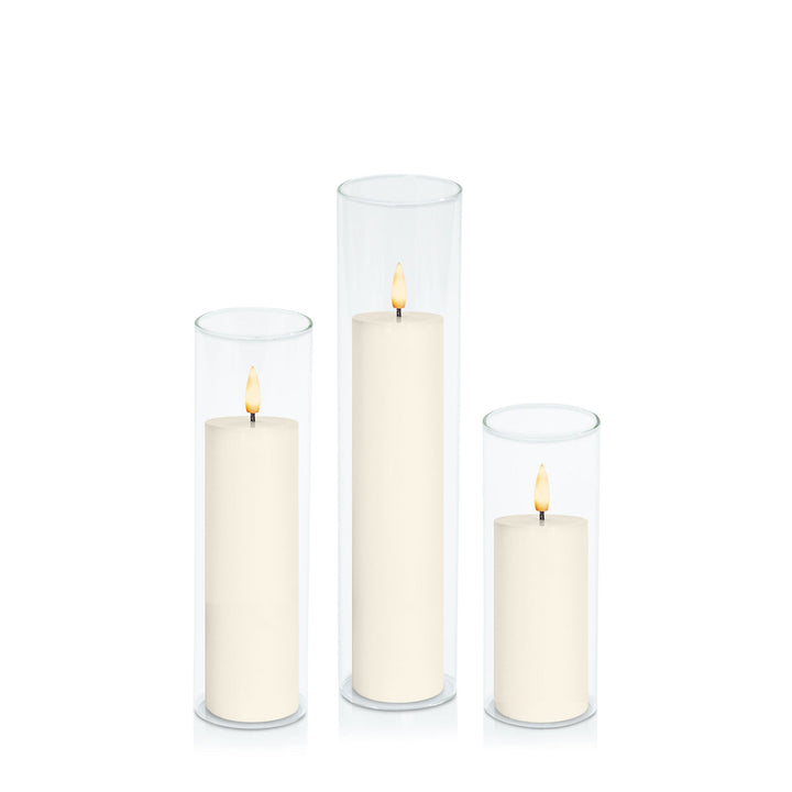 Ivory 5cm LED Pillar in 5.8cm Glass Set - Lg Pack of 1