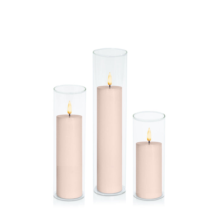 Vintage Rose 5cm LED Pillar in 5.8cm Glass Set - Lg Pack of 1