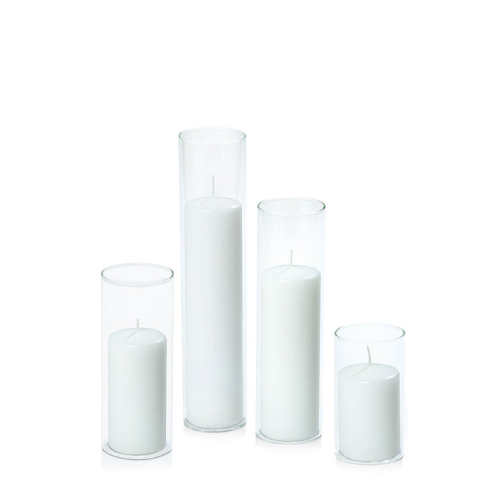 White 5cm Event Pillar in 5.8cm Glass Set - Med Pack of 1