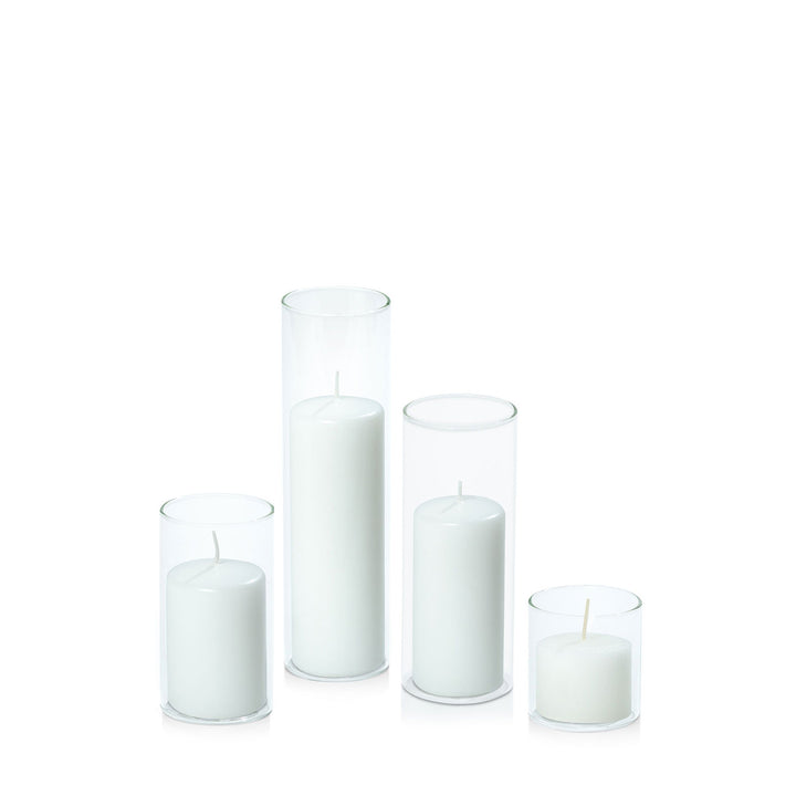 White 5cm Event Pillar in 5.8cm Glass Set - Sm Pack of 1