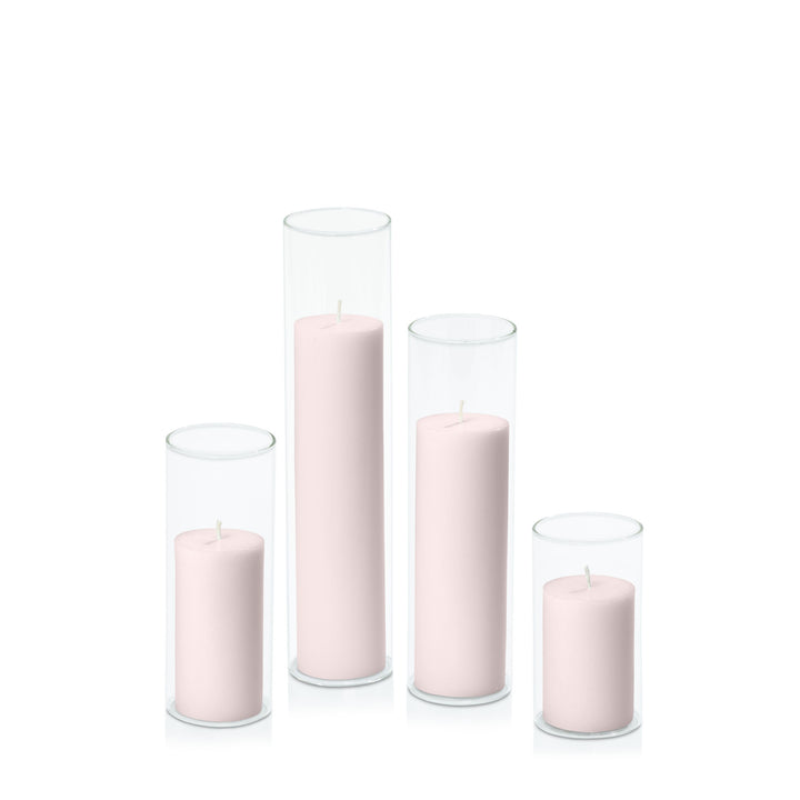 Antique Pink 5cm Pillar in 5.8cm Glass Set - Med Pack of 1