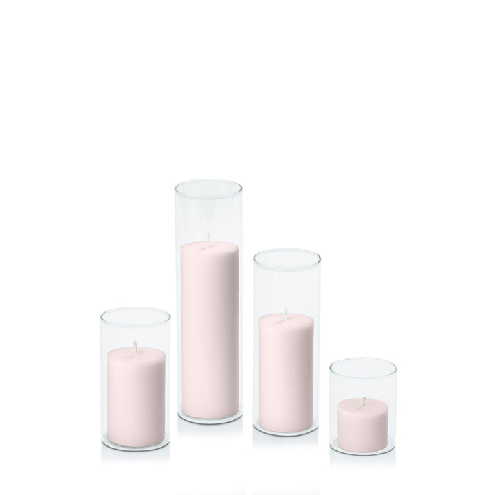 Antique Pink 5cm Pillar in 5.8cm Glass Set - Sm Pack of 1