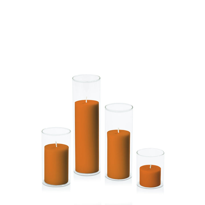 Baked Clay 5cm Pillar in 5.8cm Glass Set - Sm Pack of 1