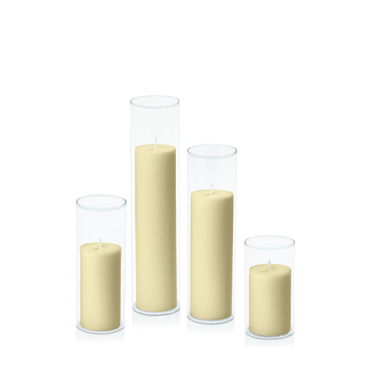 Buttercream 5cm Pillar in 5.8cm Glass Set - Med Pack of 1