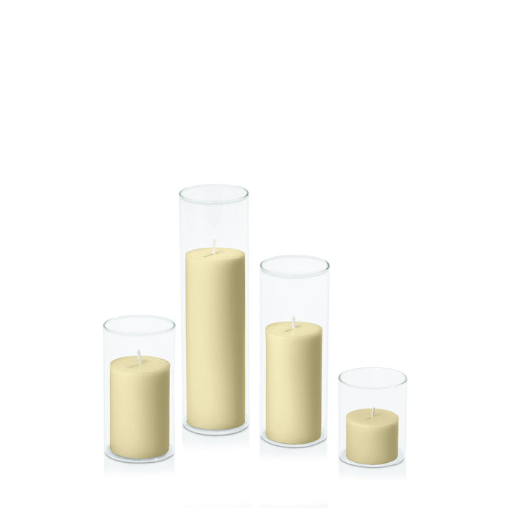 Buttercream 5cm Pillar in 5.8cm Glass Set - Sm Pack of 1