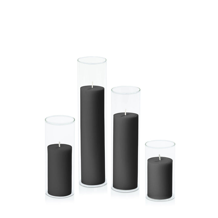 Black 5cm Pillar in 5.8cm Glass Set - Med Pack of 1